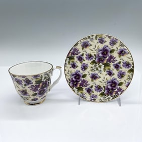 2pc Royale Garden Bone China Violet Tea Cup and Saucer