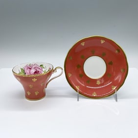 2pc Aynsley Bone China Gilded Orange Tea Cup and Saucer