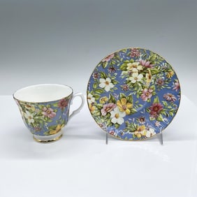 2pc Bethany Bone China Blue Floral Tea Cup and Saucer