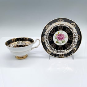 2pc Royal Grafton Bone China Black and Gold Cup and Saucer