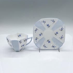 2pc Shelley Bone China Queen Anne Cup and Saucer, Blue Charm