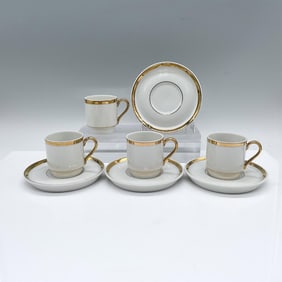 8pc Royal Crown 24Kt Gold Cups & Saucers, Midas Touch