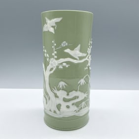 Antique Lenox Celedon Green Vase, White Chinese Scene