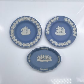 3pc Wedgwood Blue Jasperware Ashtray and Dishes