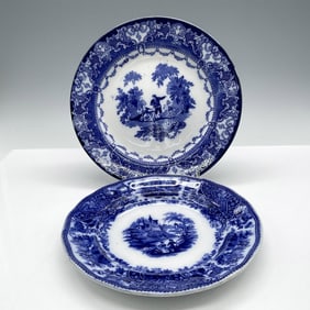 Watteau Burslem Doulton & Middleport Flow Blue Plates