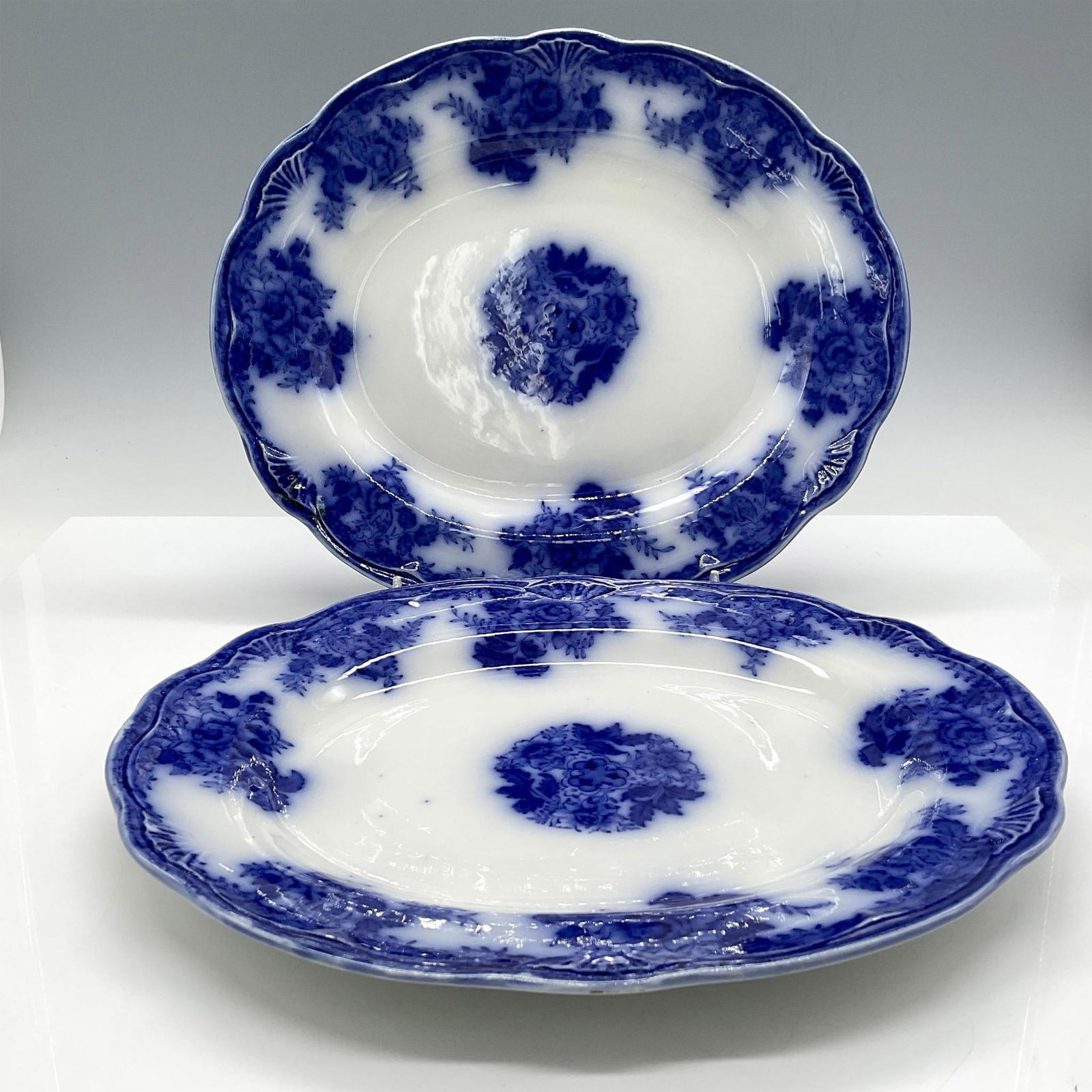 2pc New Wharf Pottery Excelsior Flow Blue Plates (1 of 2)
