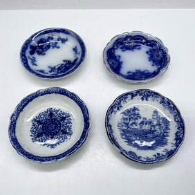 4pc Flow Blue English Porcelain Butter Pats