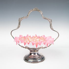 2pc Victorian Brides Silverplate Basket with Pink Bowl