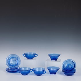 11pc Hazel-Atlas Royal Lace Cobalt Blue Tableware and Decor