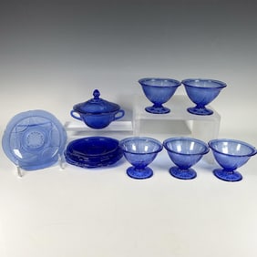 11pc Hazel-Atlas Royal Lace Cobalt Blue Tableware