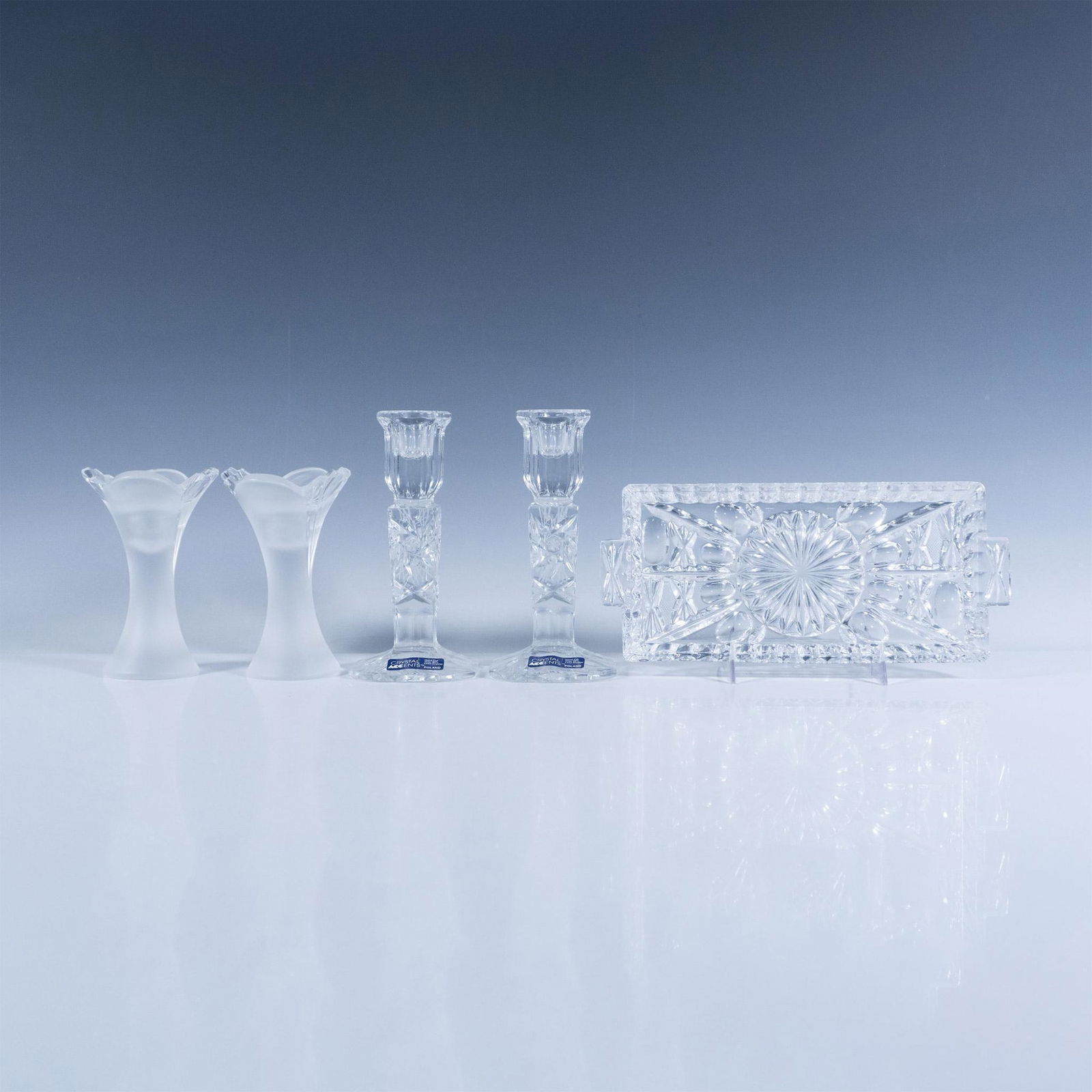 5pc Assorted Vintage Crystal Candlesticks and Tray (1 of 3)