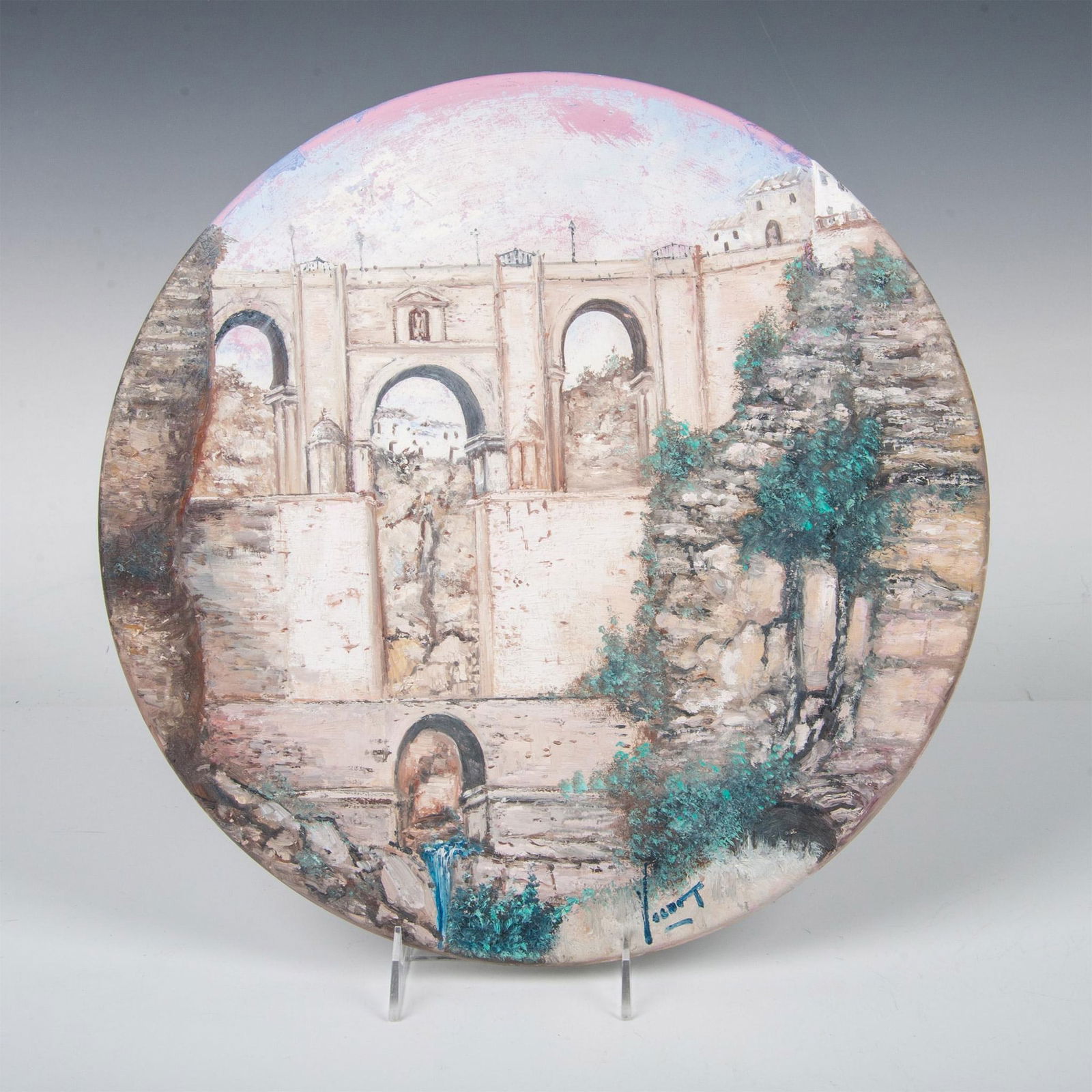 Painted Porcelain Landscape Wall Plaque, Signed (1 of 4)