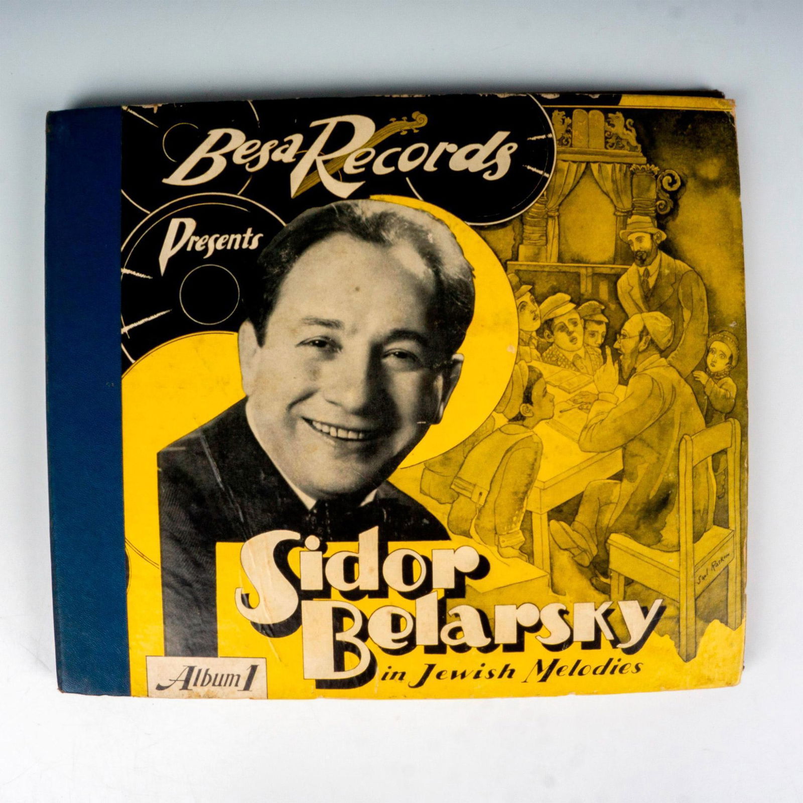 4 Sidor Belarsky Besa Vinyl Records, Jewish Melodies: 4 vintage 10-inch records placed in its original case. Performing artist Sidor Belarsky (Ukrainian-American, 1898-1975), and at the piano Lazar Weiner (Russian-American, 1897-1982). Listed songs inclu