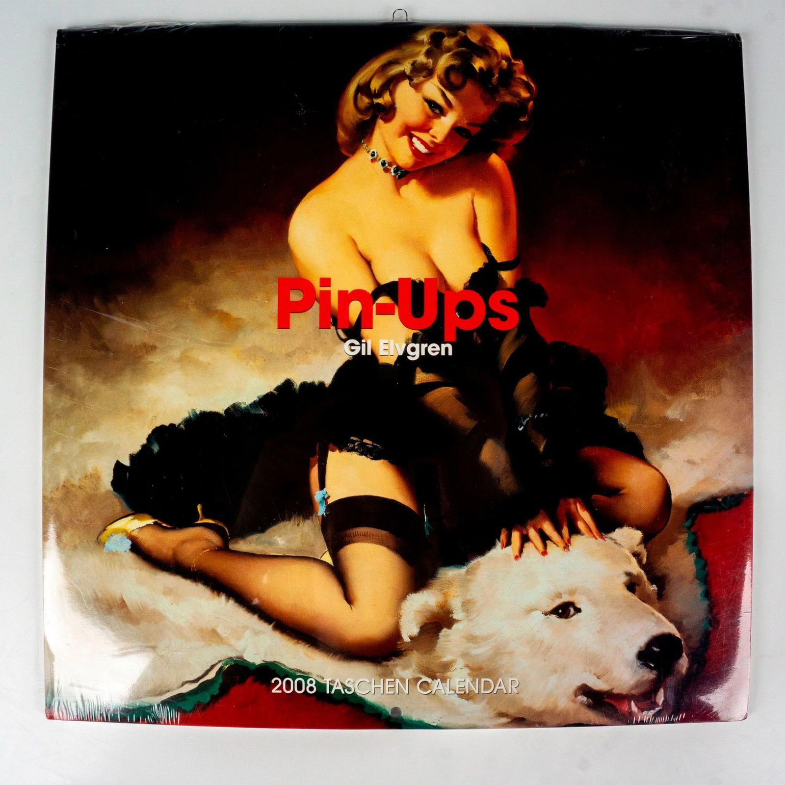 Taschen Calendar, Gil Elvgren Pin-Ups 2008: Twelve month calendar with full color images depicting American painter Gil Elvgren's gorgeous and playful pin-up girls. Taschen marked to front and back. Artist: Gil Elvgren Issued: 2008 Dimensions: