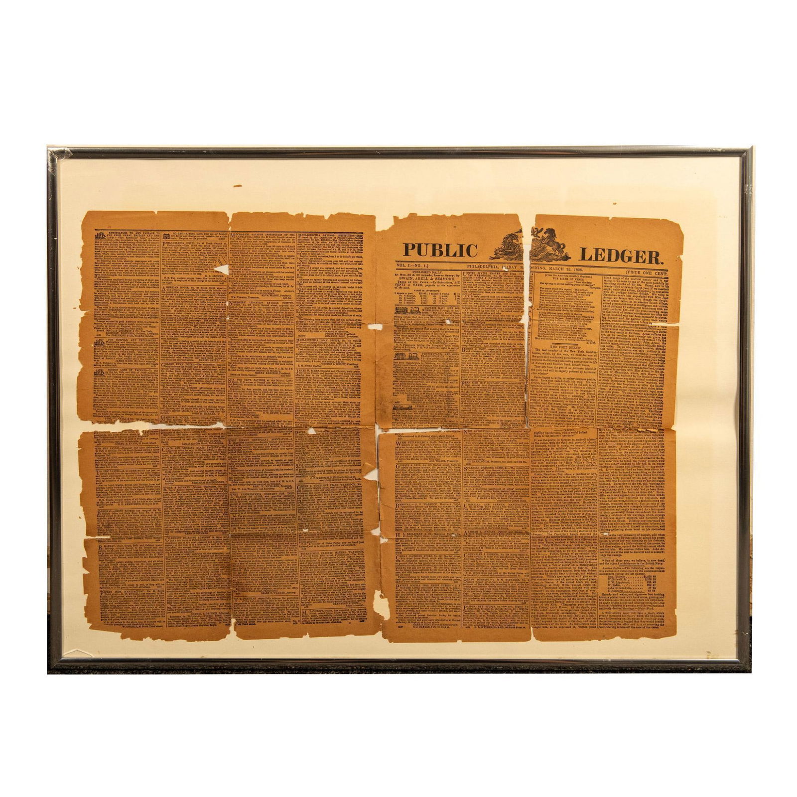 Original 1836 Framed Philadelphia Public Ledger Newspaper (1 of 5)