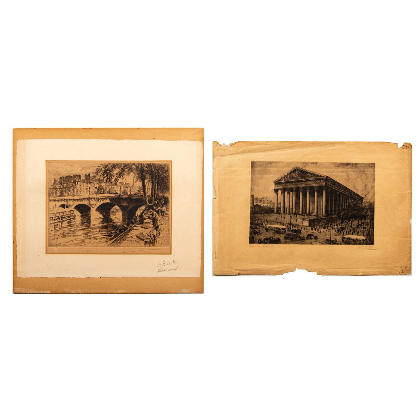 Two Original Antique Engravings, Parisian Cityscapes Signed (1 of 11)