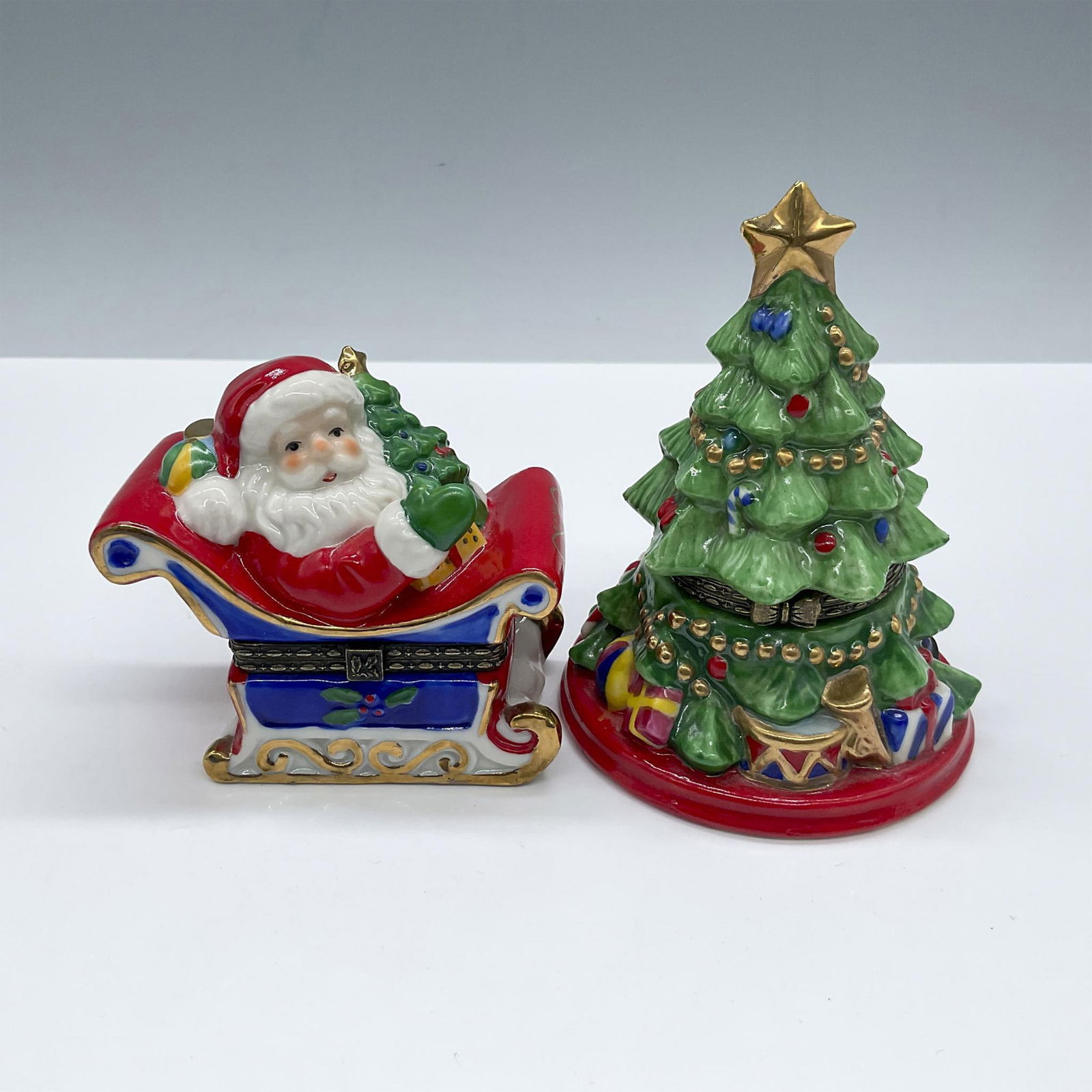 2pc Porcelain Treasure Boxes, Christmas Tree and Santa Claus (1 of 3)