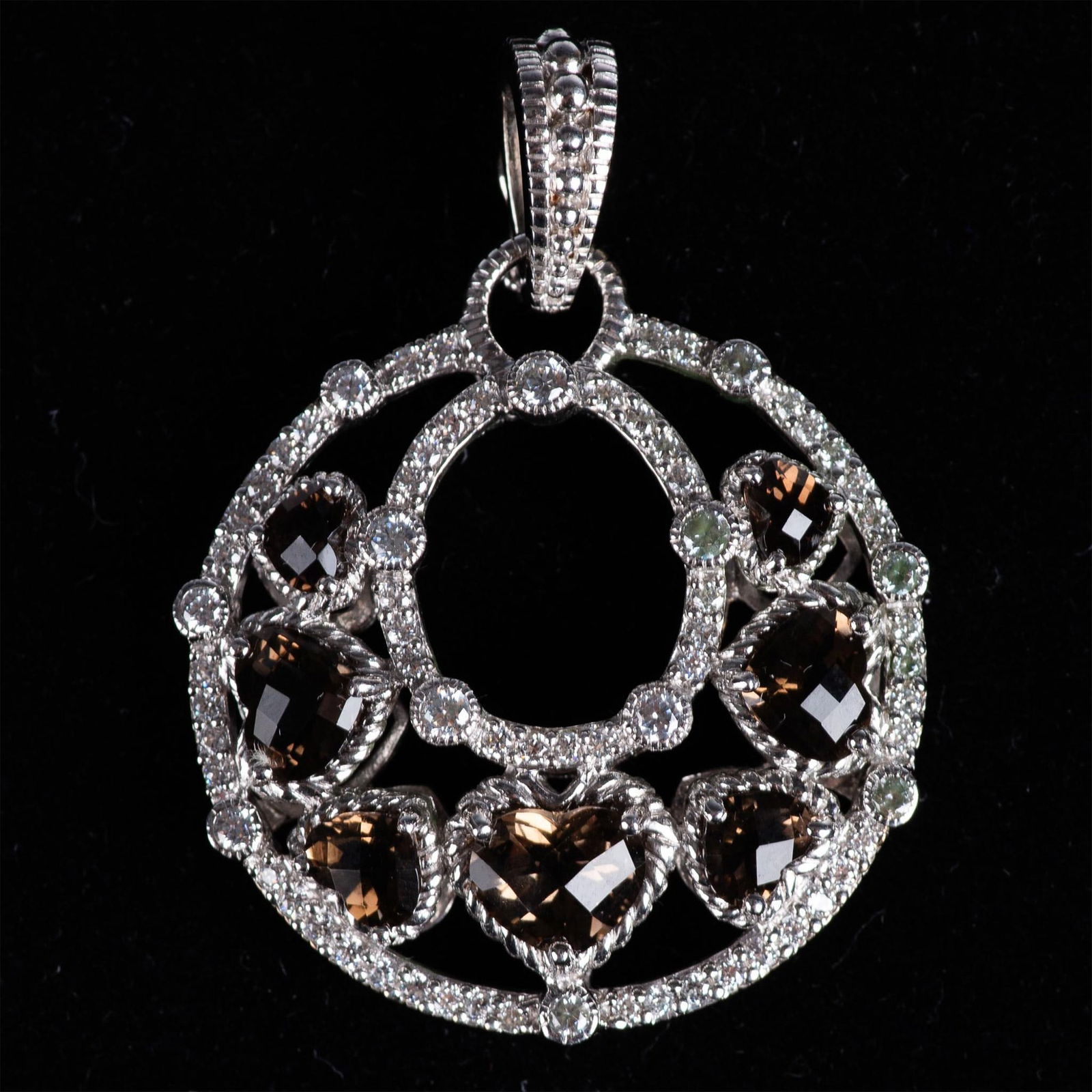 Judith Ripka Sterling Silver, Diamonique and Smoky Quartz Enhancer Pendant (1 of 3)
