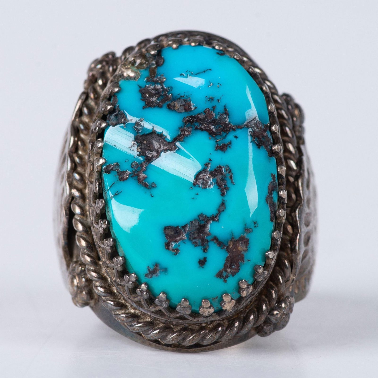 Large Silver and Turquoise Floral Ring (1 of 3)