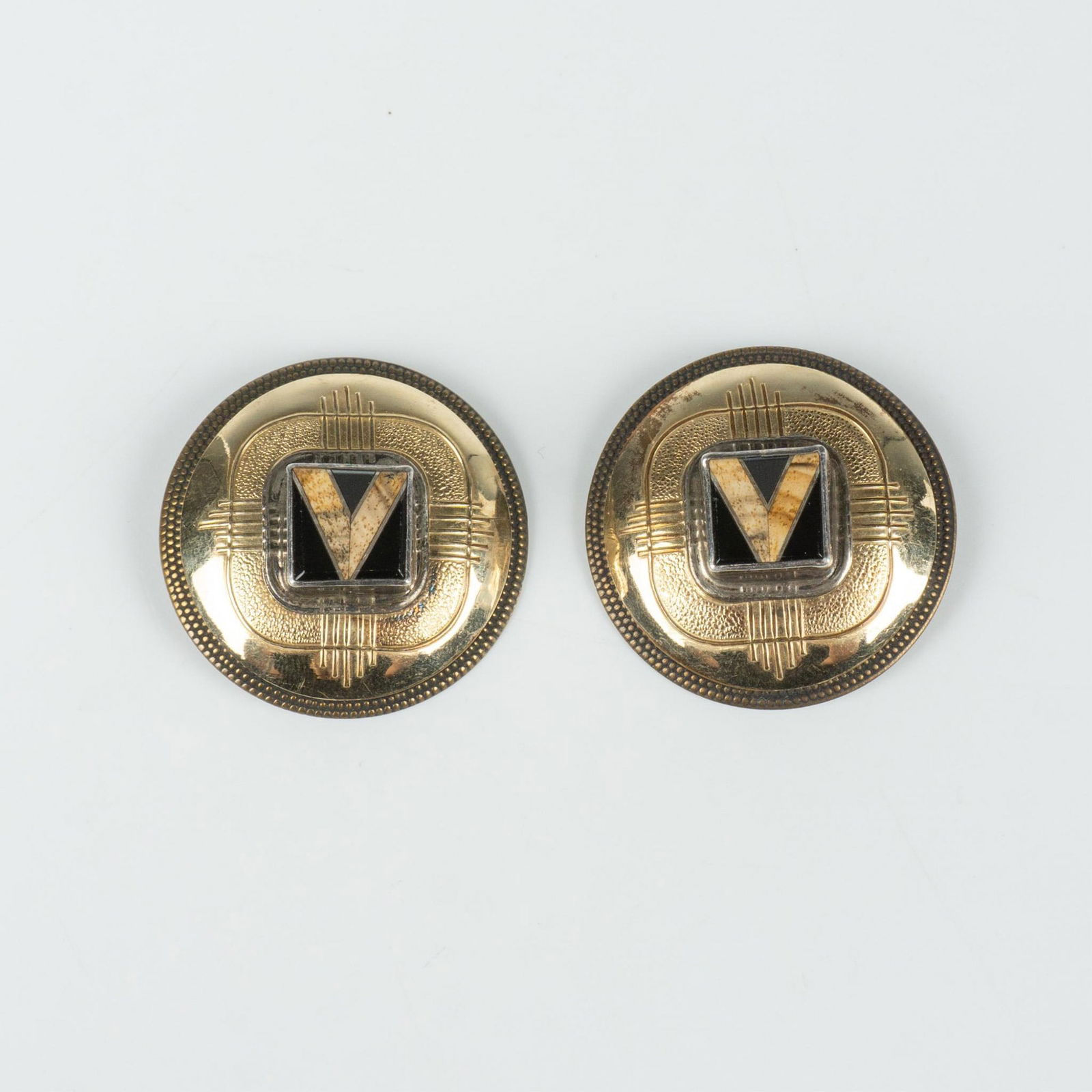 Tabra Mixed Metal Stone Inlay Clip-On Earrings (1 of 2)