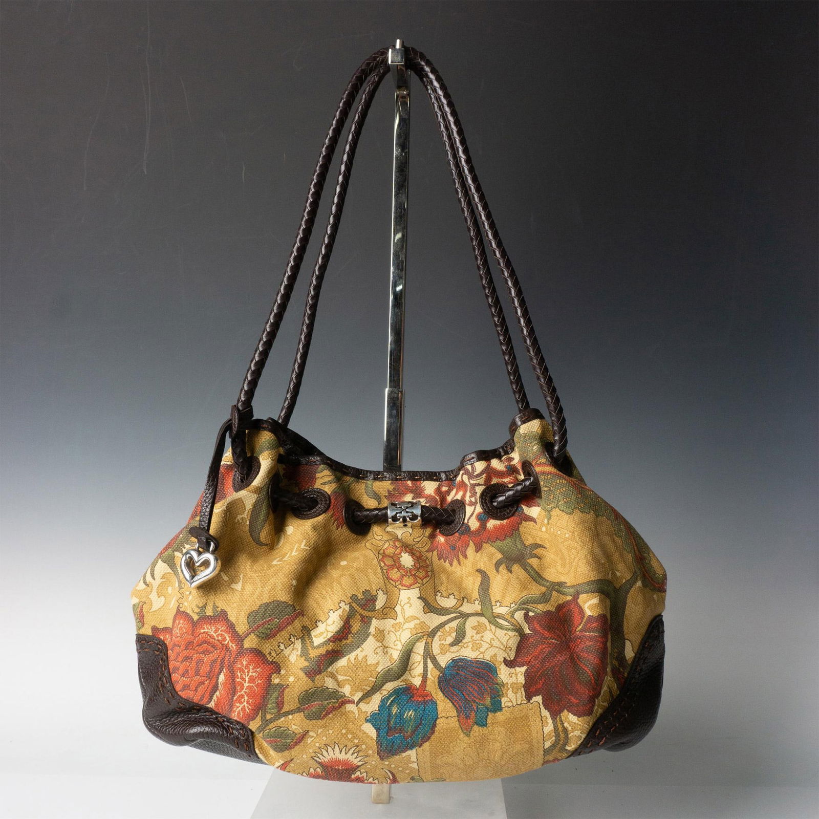 Brighton Canvas/Leather Handbag, Flowers, Tan/Red/Blue/Brown (1 of 5)