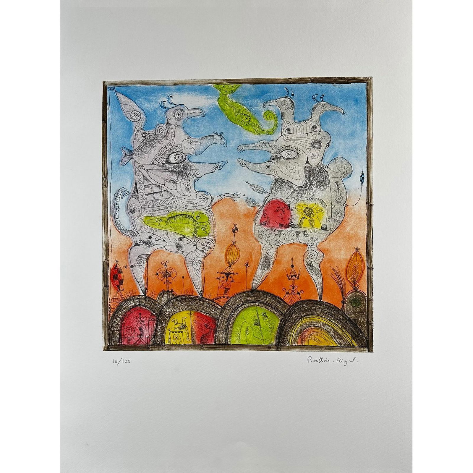 Bernard Berthois-Rigal (French 1927) Etching Les Tiraillas signed (1 of 4)