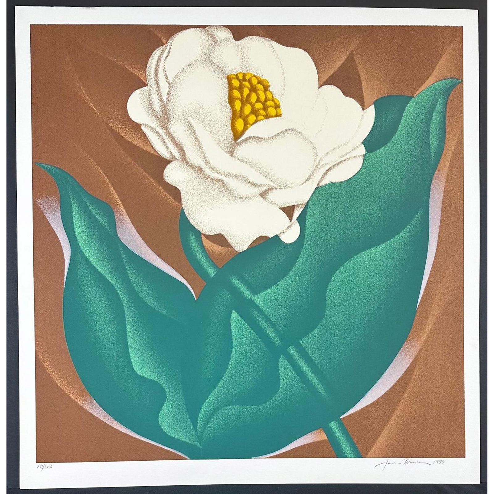 Jack Brusca (American 1939-1993) Silkscreen Globe Flower, signed: Silkscreen titled Flower Globe. Signed lower right numbered 159/200. Year 1978 Sight size 25.5" x 26"