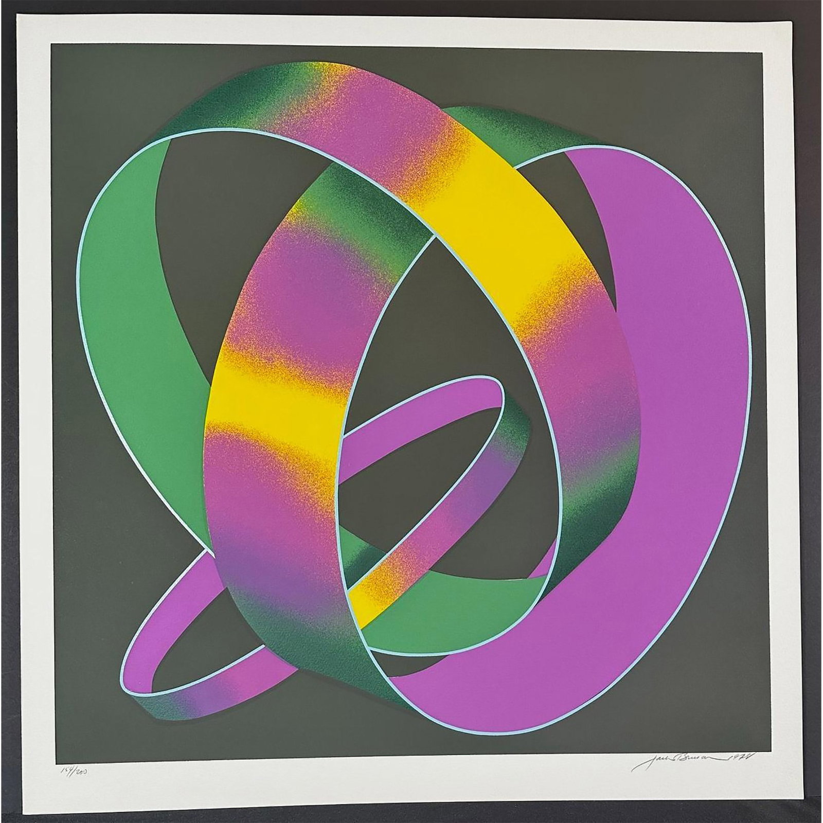 Jack Brusca (American 1939-1993) Silkscreen Whisper Theme; A Trilogy, signed: Silkscreen titled Whisper Theme; A Trilogy. Signed lower right numbered 154/200. Year 1978 Sight size 25.5" x 26"