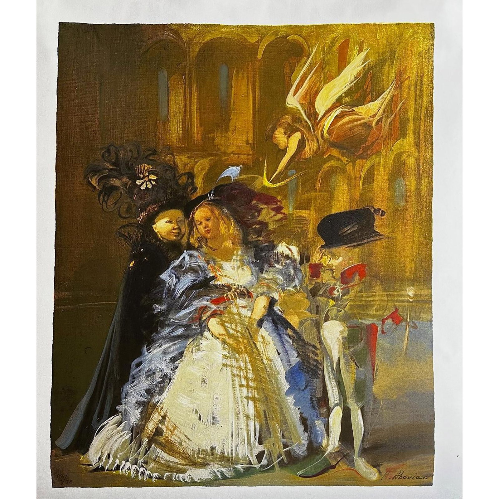 Ruben Abovian (Armenia 1948-) Serigraph on unstretched canvas, Lady's Man, Signed: Serigraph on unstretched canvas titled Lady's Man Signed on the bottom right. Sight size 26" x 31"