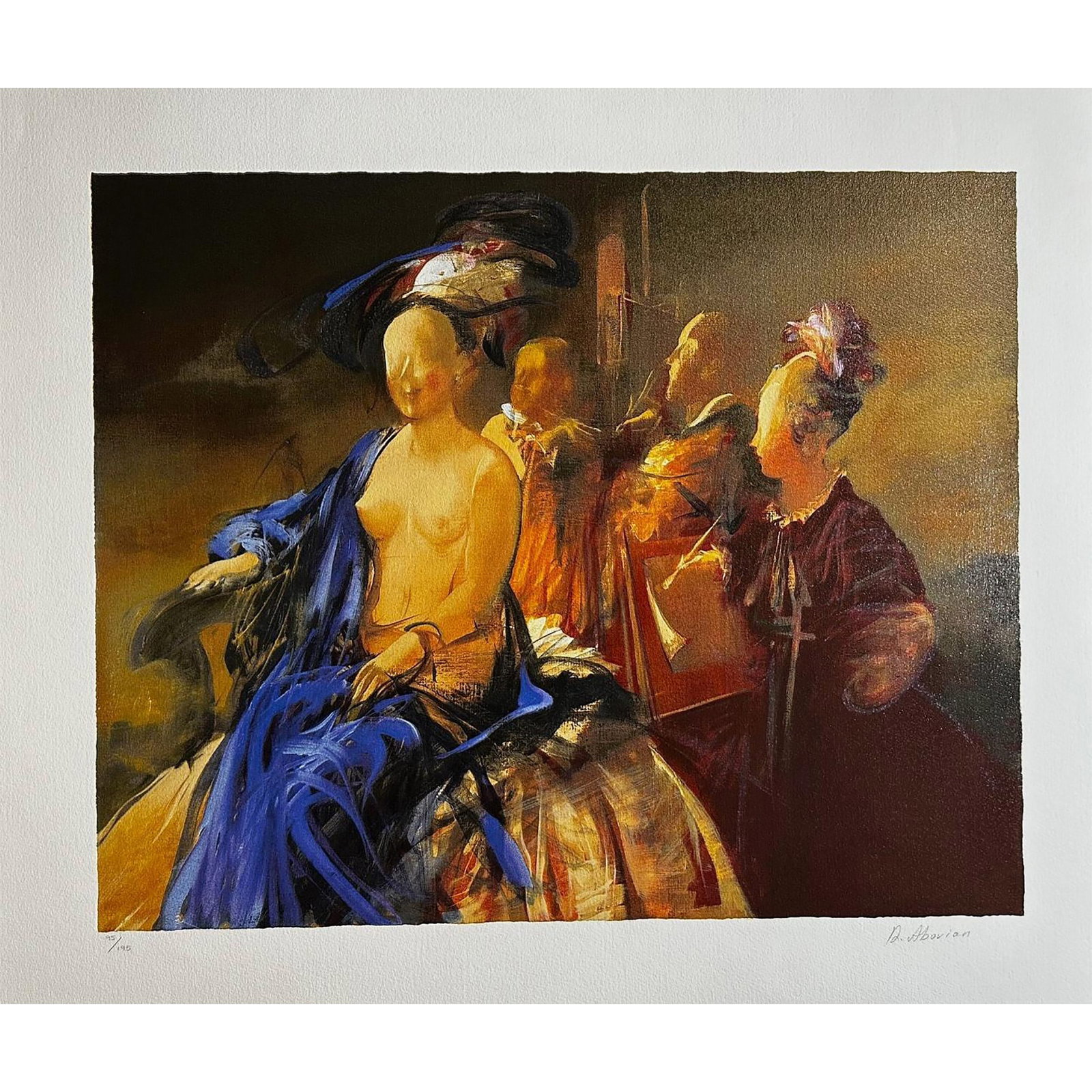Ruben Abovian (Armenia 1948-) Serigraph Renaissance Scene, Signed: Serigraph titled Renaissance Scene .Signed lower right numbered 95/195. Sight size 30" x 26"