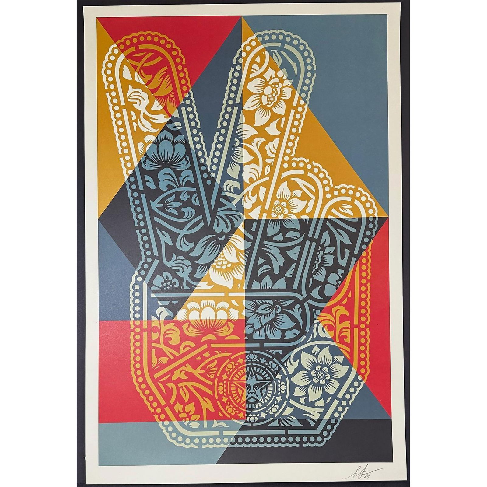 Shepard Fairey (Armenian 1970) Offset Lithograph Peace Fingers Geometric signed (1 of 3)