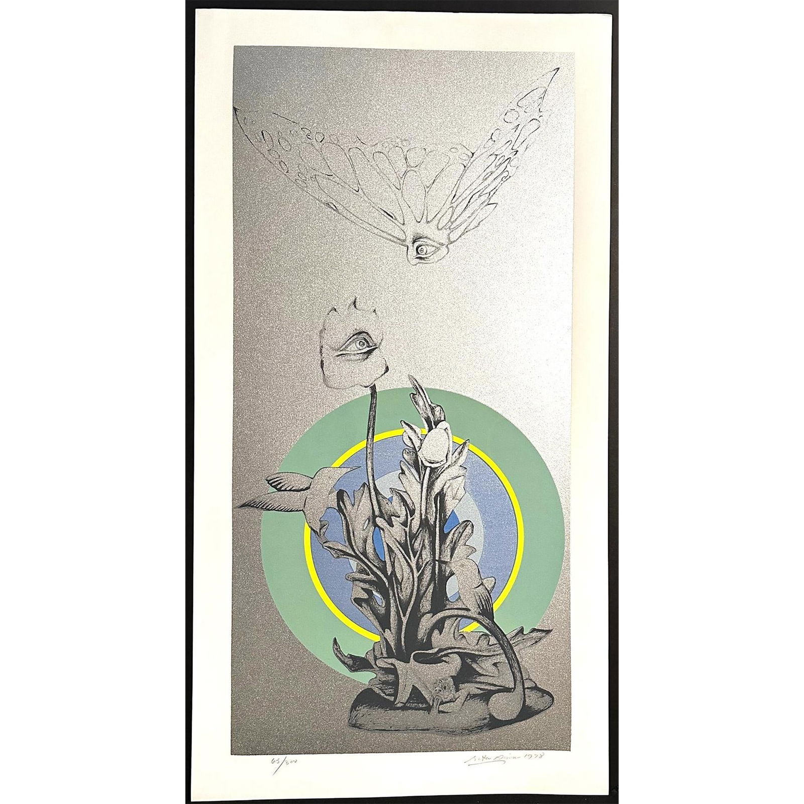 Rita Simon (American 1938-) Screenprint Chance Encounter signed: Screenprint titled Change Encounter Year 1978 Signed lower right numbered 65/300 Sight size 40" x 21"