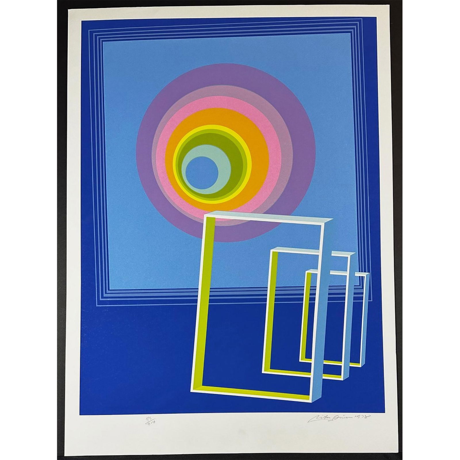 Rita Simon (American 1938-) Screenprint Spacescape signed: Screenprint titled Spacescape Year 1978 Signed lower right numbered 86/300 Sight size 26" x 36"