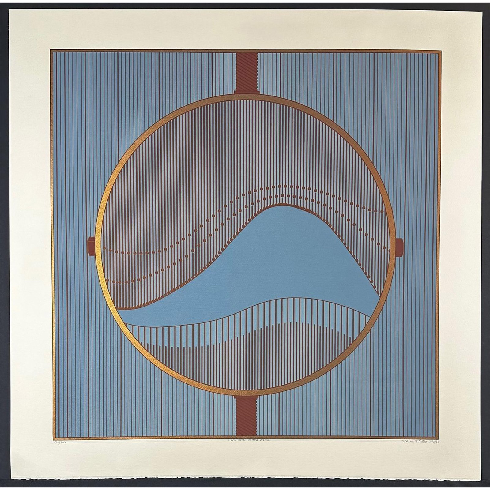 Sharon Sutton (American 1941) Screenprint I Am Here in The World signed: Screenprint titled I am Here in The World Signed Year 1981 lower right numbered 170/200 Sight size 29" x 29"