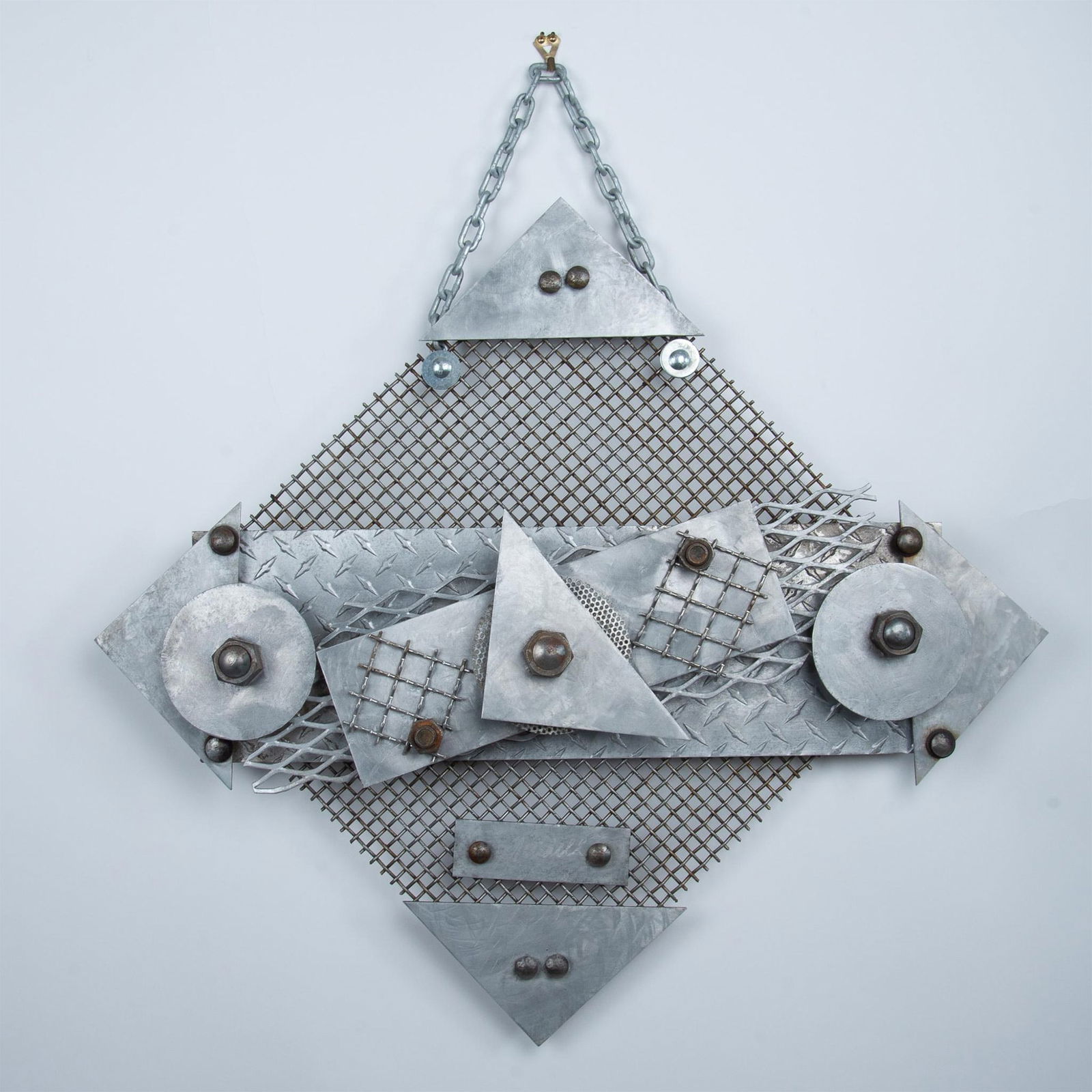 Original Brutalist Geometric Steel & Aluminum Wall Sculpture, Artist Signed (1 of 7)