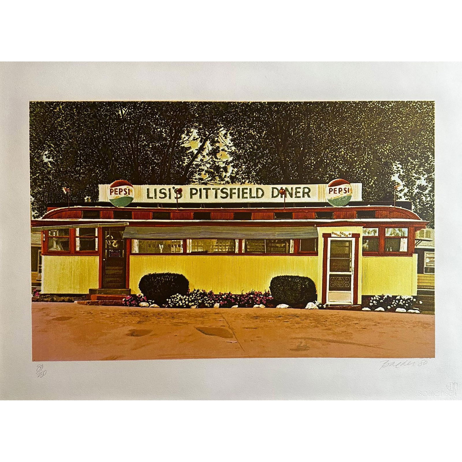 John Baeder (American 1938-), Screenprint Lisi's Pittsfield Diner, Signed (1 of 4)