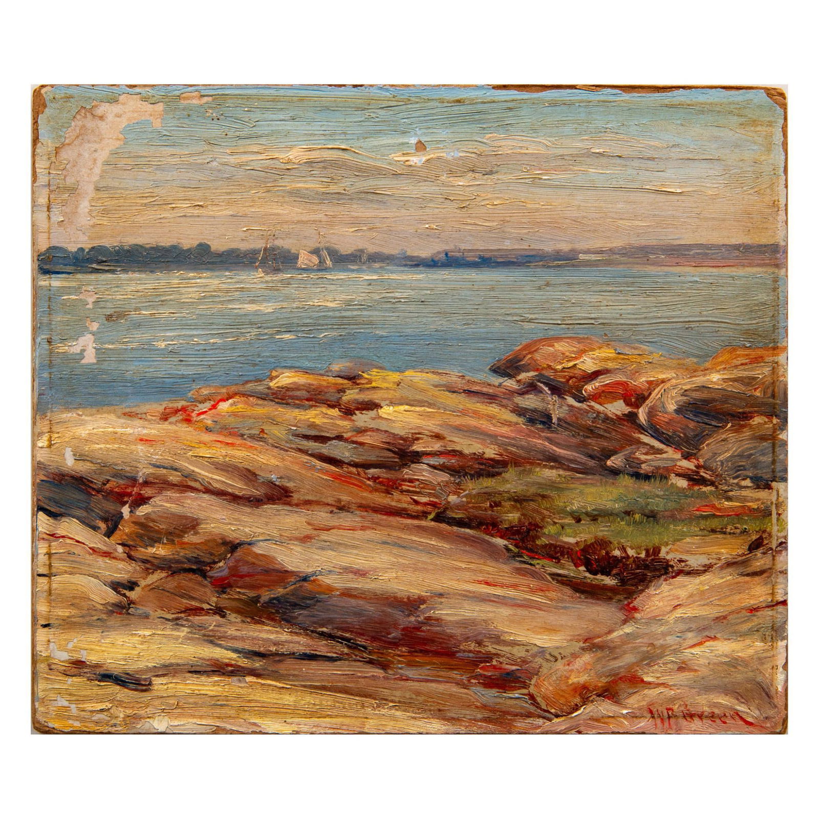 W P Green, Original Oil Painting on Board, Coastline, Signed (1 of 5)