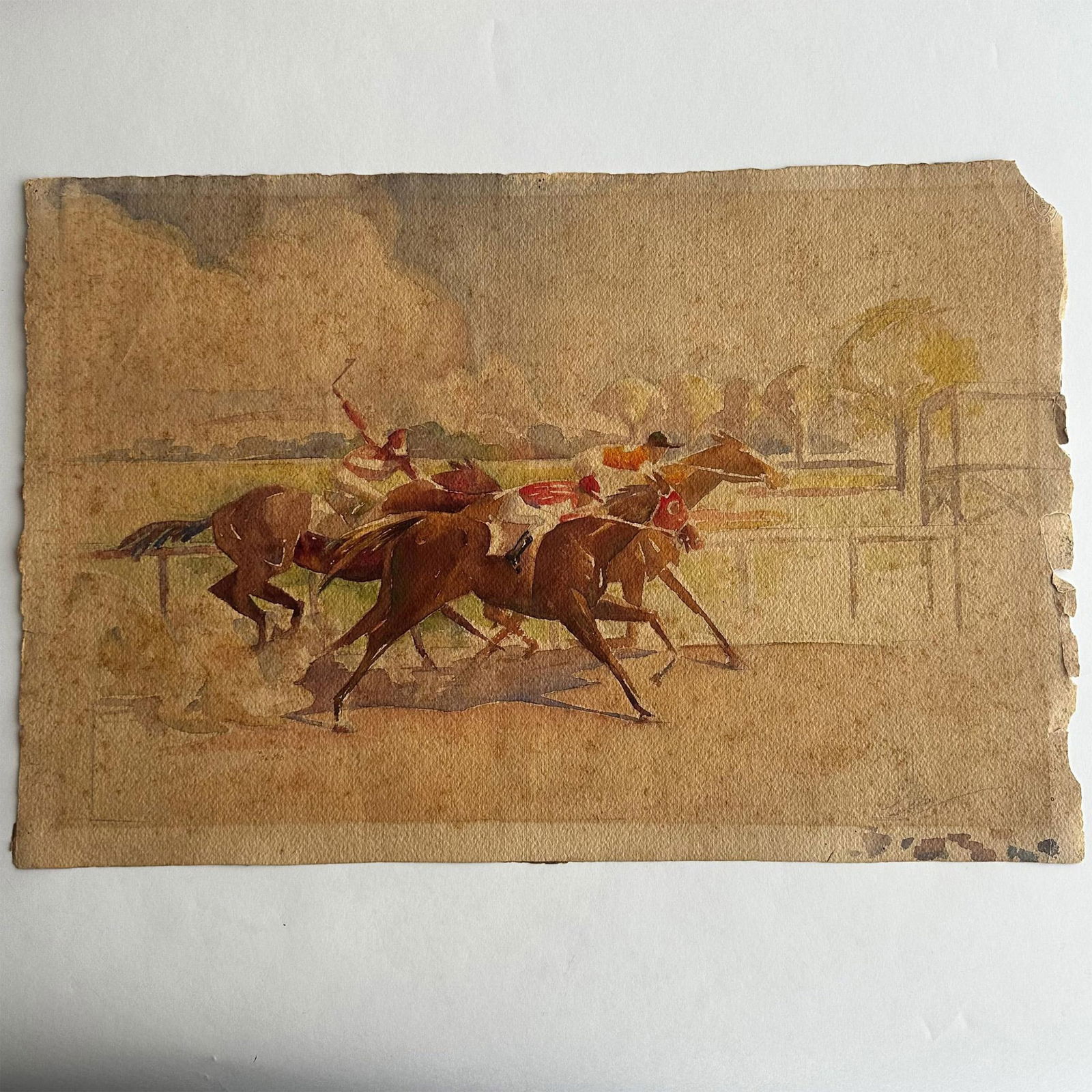 Original Watercolor on Paper, Horse Race, Signed (1 of 4)