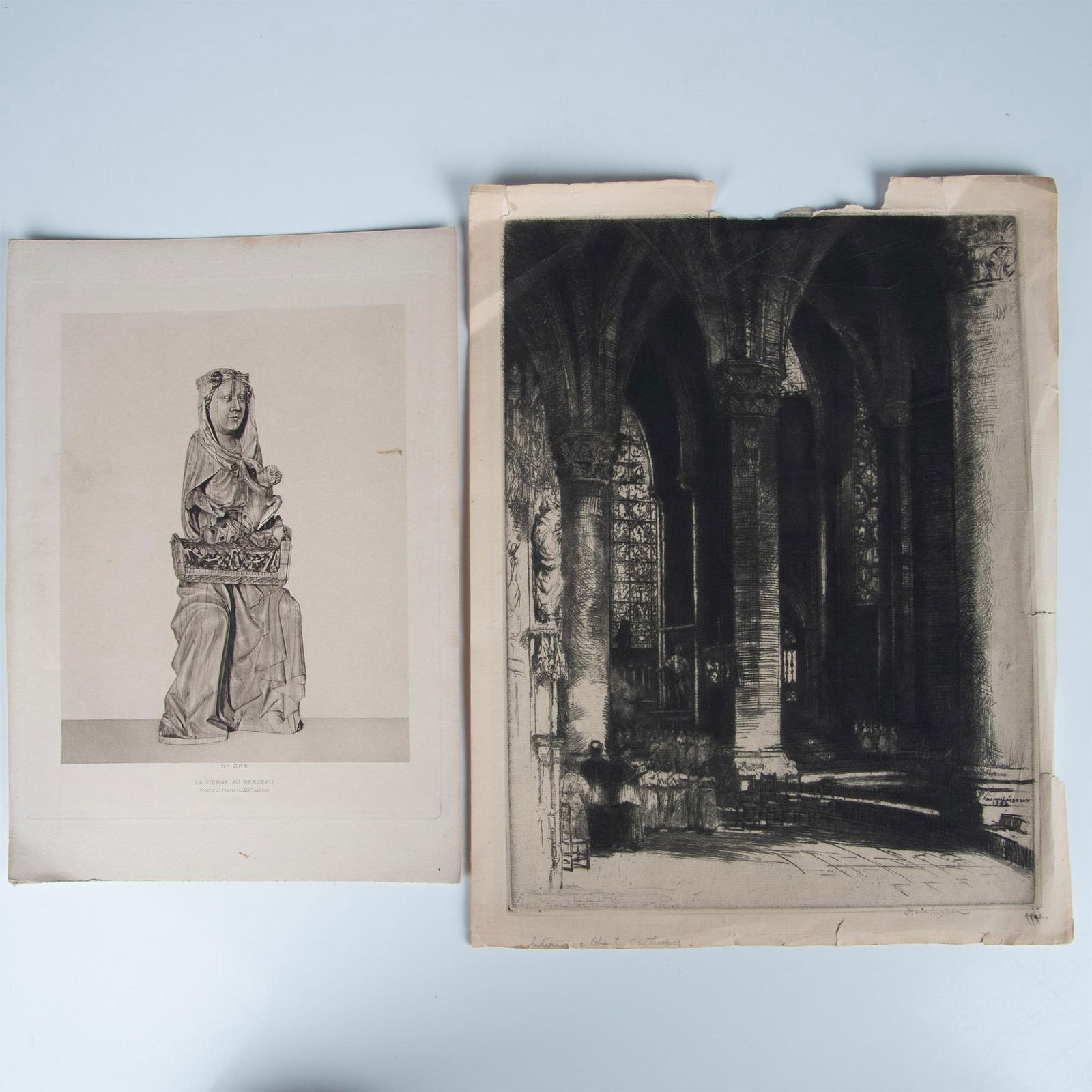 Set of 2 Artworks on Paper, Chartres & Virgin Mary (1 of 5)