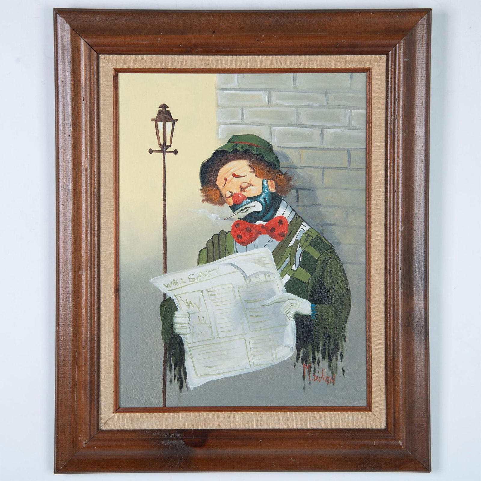 M. Dillon, Oil on Canvas, Clown Reading Paper, Signed (1 of 4)