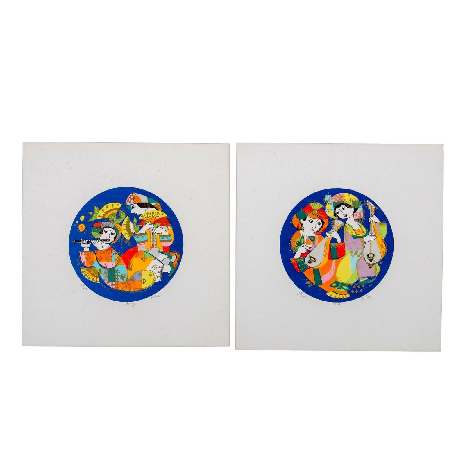 Pair of Filor Prints on Paper in Style of Bjorn Wiinblad (1 of 6)