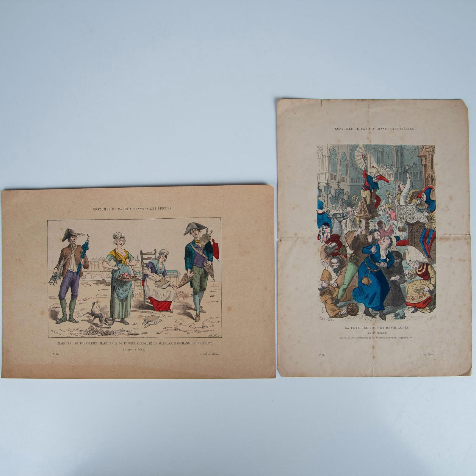 Set of 2 Antique Hand-Colored Lithographs, Paris Costumes (1 of 4)