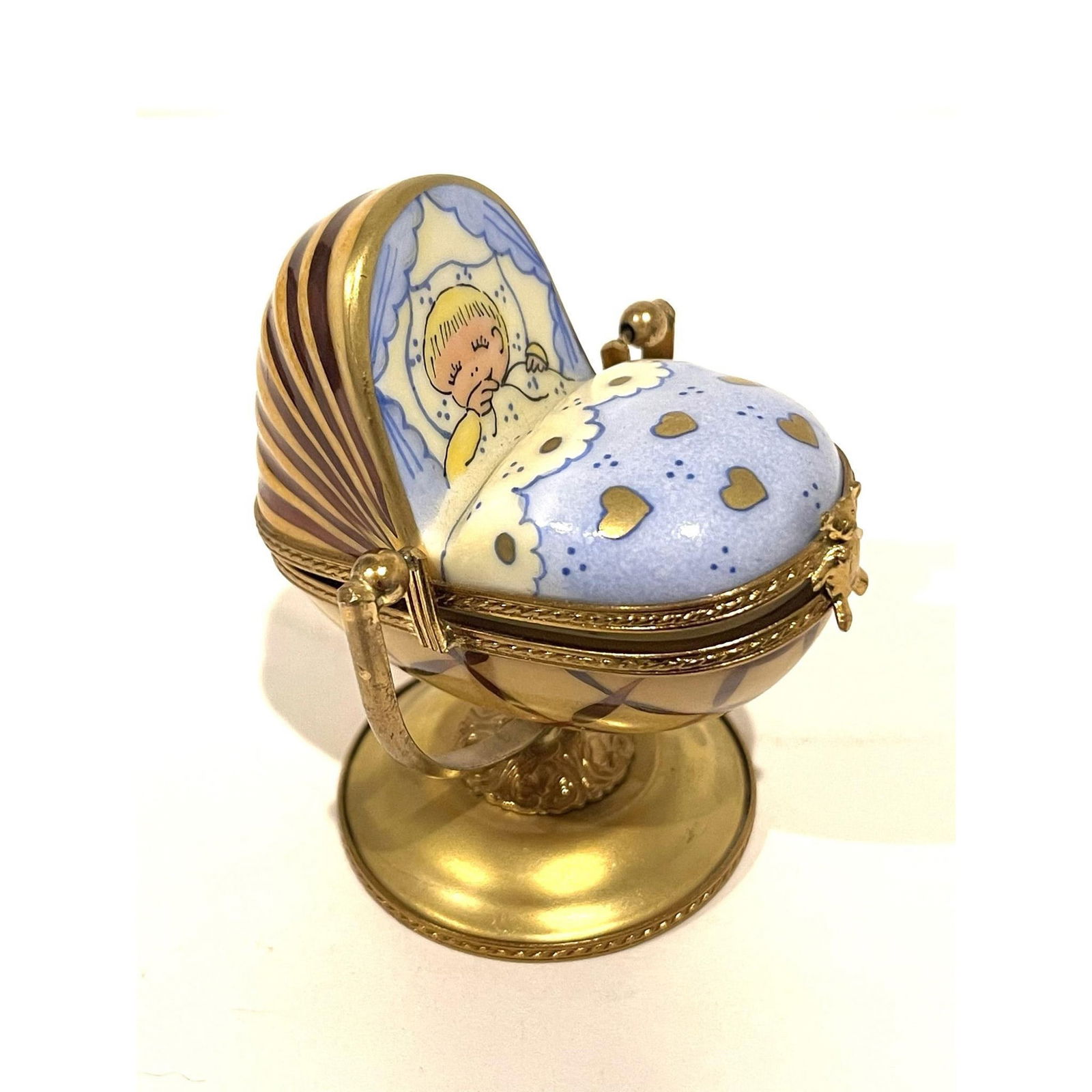 Limoges France Keepsake, Blue Baby Carriage Pram Numbered (1 of 4)