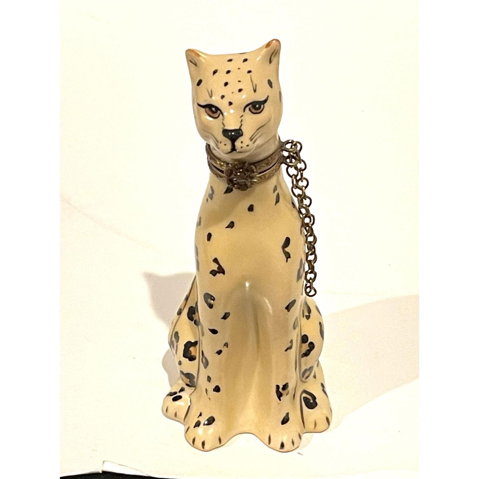 Rare Limoges France Porcelain Keepsake, Snow Leopard Signed (1 of 4)