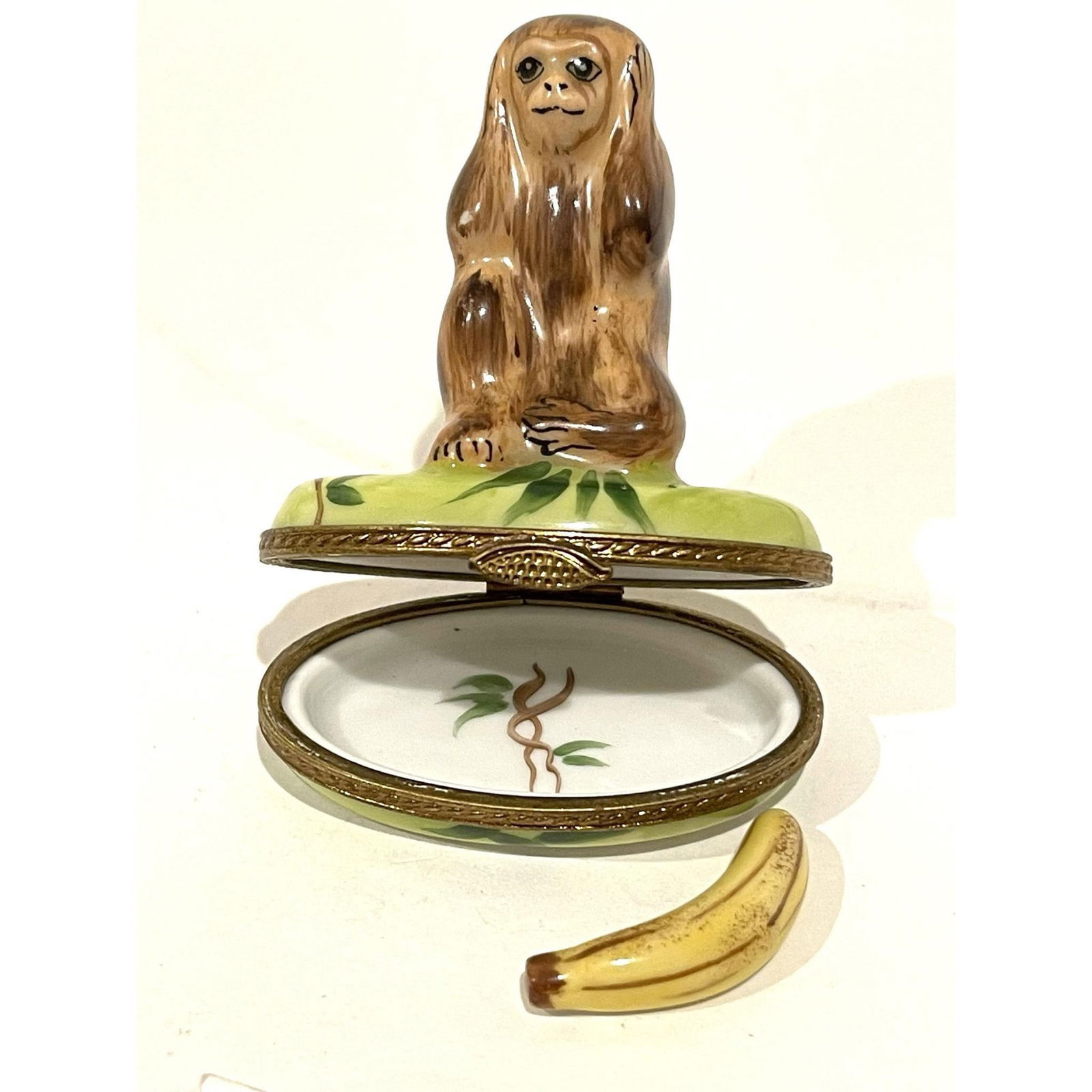 Limoges France Keepsake Box, Hear No Evil Monkey with Banana (1 of 5)