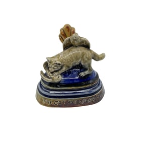 Doulton Lambeth Stoneware George Tinworth Card Holder, Cat and Sparrows