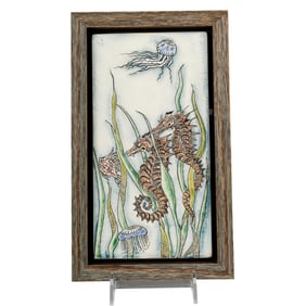 Andrew Hull Pottery Framed Plaque, Seahorses
