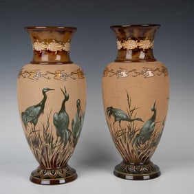 Pair of Doulton Lambeth Florence Barlow Stoneware Vases
