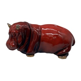 Michael Sutty Porcelain Red Animal Figurine, Hippo