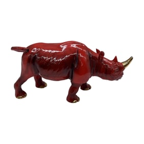 Michael Sutty Porcelain Red Animal Figurine, Rhino